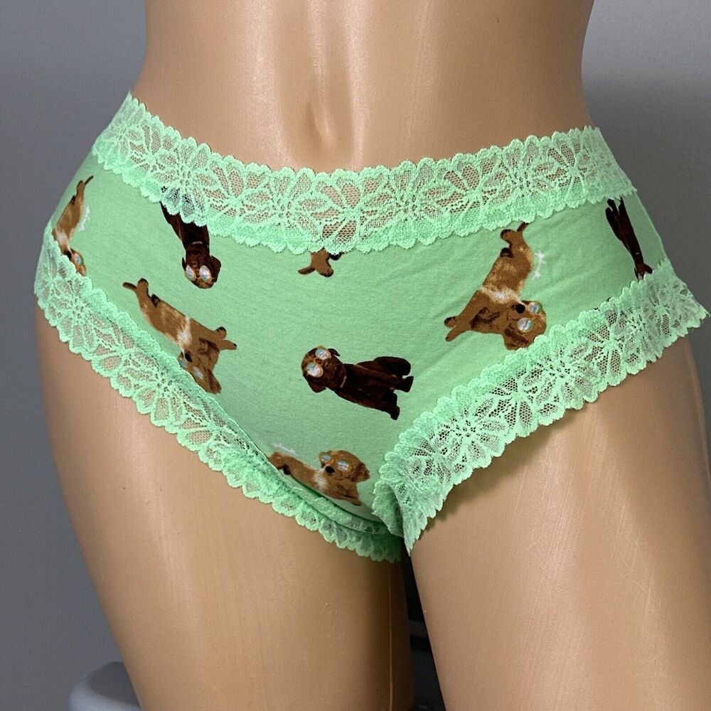 Victoria's Secret PINK Lace Trim Cheekster Panty Panties Size XXL Green Puppies